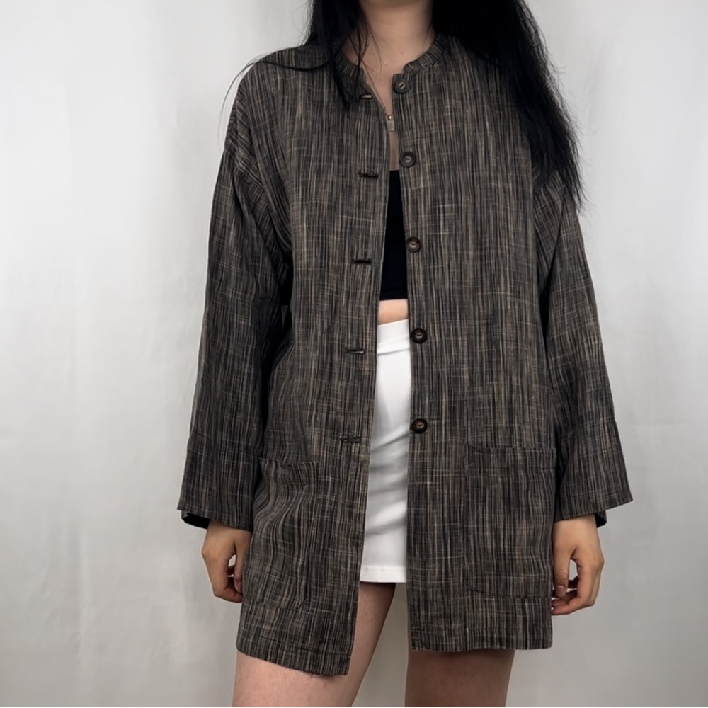 Liz Claiborne Brown Striped Button-Down Shirt Jacket